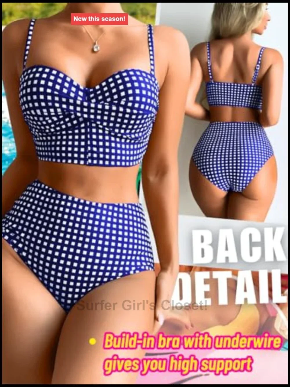 Underwire Push Up High Waisted Cheeky Bikini Set for Women Swimwear
